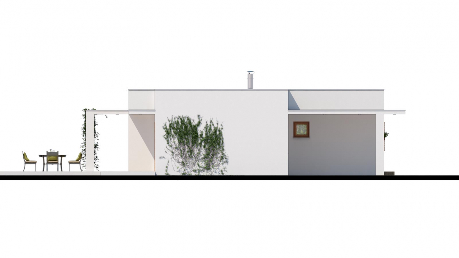 Luxusný 4 - izbový rodinný dom s plochou rovnou strechou a krytým stáním. Obytná časť je orientovaná do záhrady na terasu.